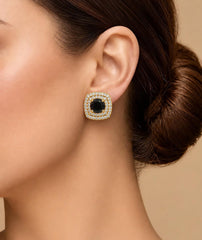 Round Cut Crystal Cushion Stud Tops | Double Halo