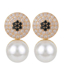 Round Pearl Drop Earrings | Pavé Crystal Disc