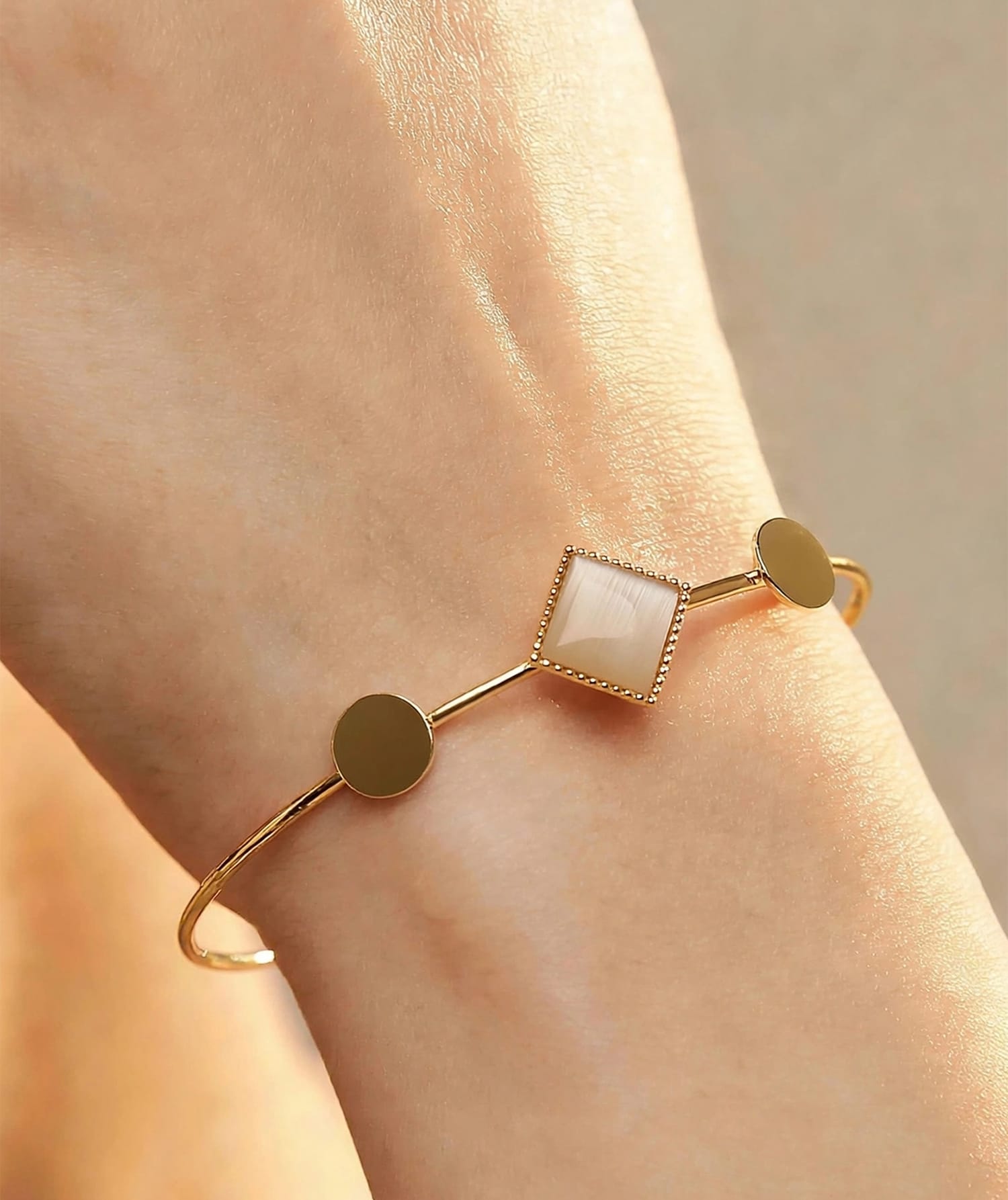 Square Stone Cuff Bracelet for Women | Adjustable Jewelry
