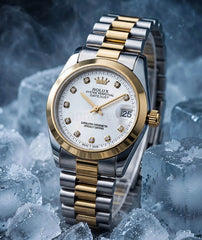 Two-Tone Crystal Dial Watch | Silver Gold Date Watch