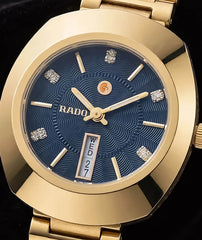 Vintage Gold Wrist Watch | Blue Dial Day Date for Women