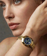 Vintage Gold Wrist Watch | Blue Dial Day Date for Women