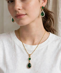 Zircon Teardrop Locket Set | Gold Chain & Drop Earrings