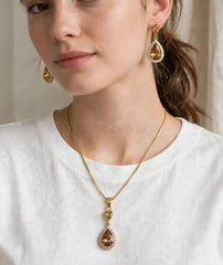 Zircon Teardrop Locket Set | Gold Chain & Drop Earrings